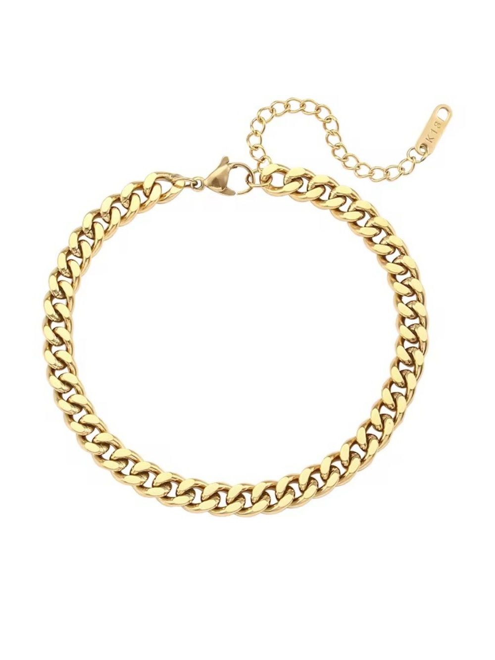 18k Gold plated Curb hand chain 6mm- Women Jewelry non tarnish